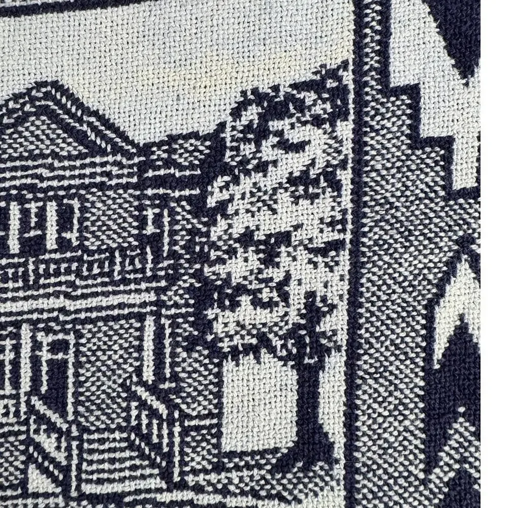 VTG Pawhuska Oklahoma Tapestry Throw Osage County NAVY BLUE 45x64, Fringe READ